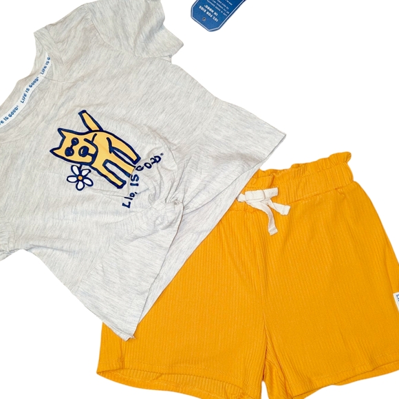 Life is Good GIRLS Outfit 2 Pc Set Size 6X Top & Short Yellow Gray NWT Daisy - Picture 1 of 5